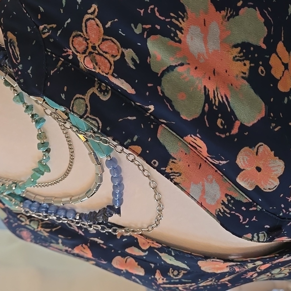 Indigo Soul Floral Long Sleeve Dress - Blue and Salmon - Picture 14 of 17
